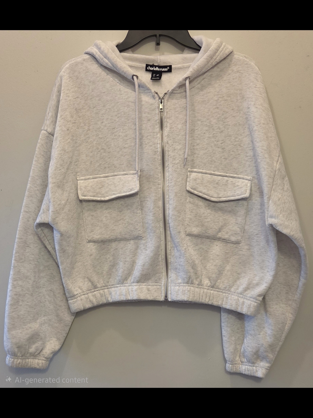 Charlotte Russe Light Gray Cropped Zip Hoodie